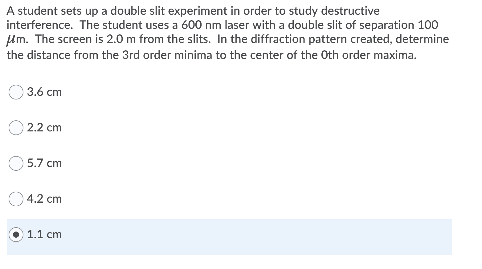 Solved A student sets up a double slit experiment in order | Chegg.com