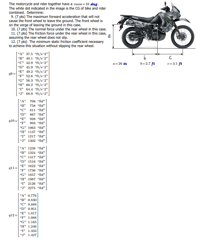 Solved TRR The motorcycle and rider together have a mass=33 | Chegg.com
