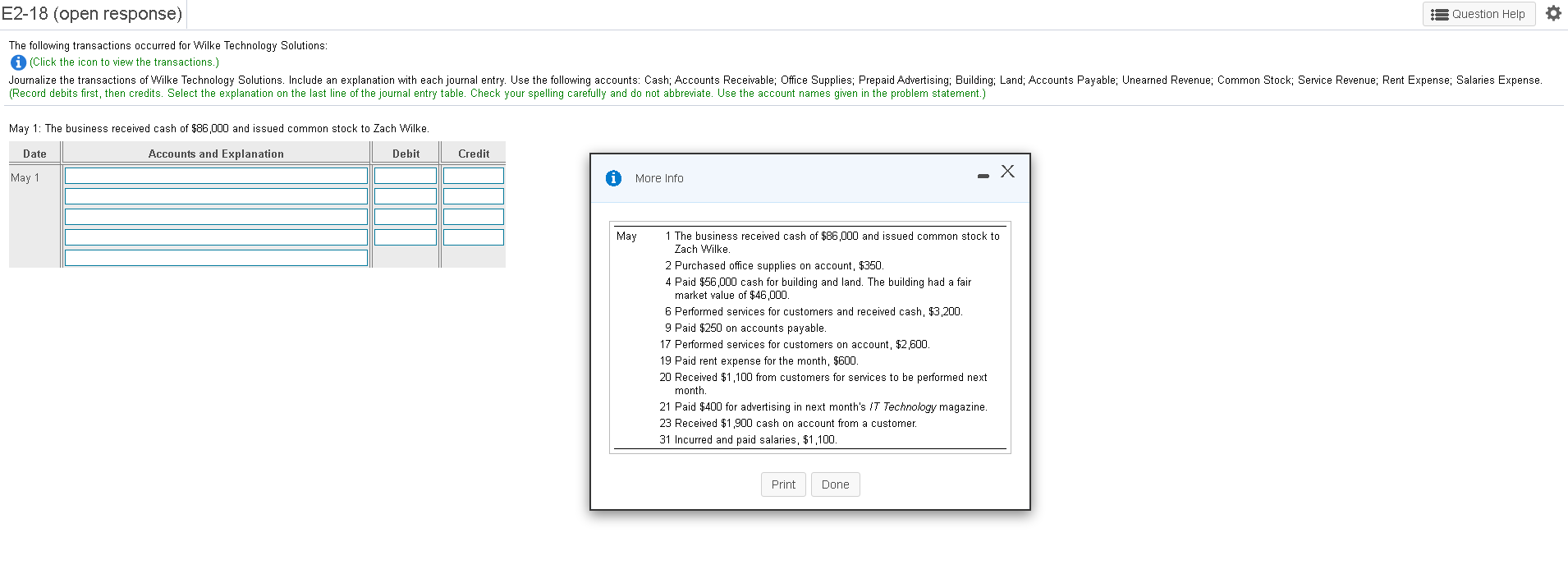 Solved E2-18 (open response) 3 Question Help The following | Chegg.com