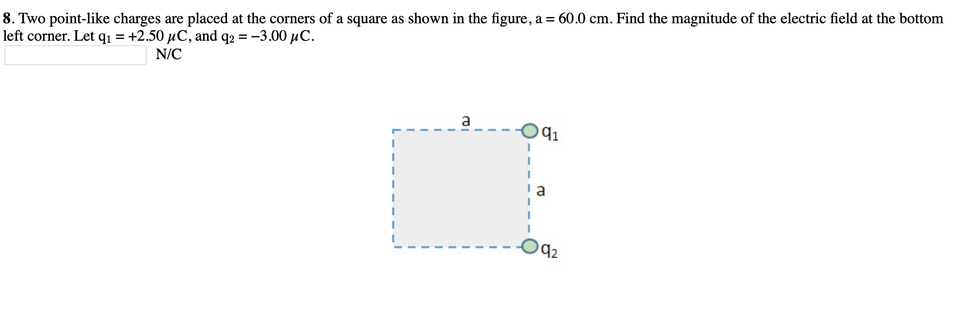 Solved 8. Two point-like charges are placed at the corners | Chegg.com