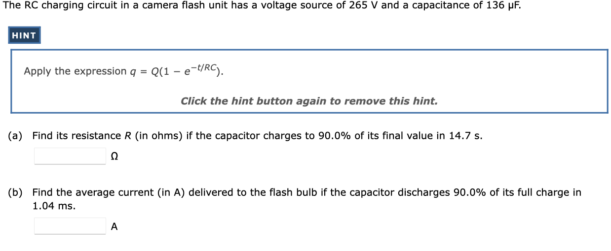 Solved The RC charging circuit in a camera flash unit has a