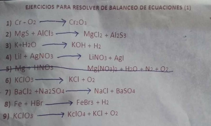 Solved Ejercicios Para Resolver De Balanceo De Ecuaciones 3158