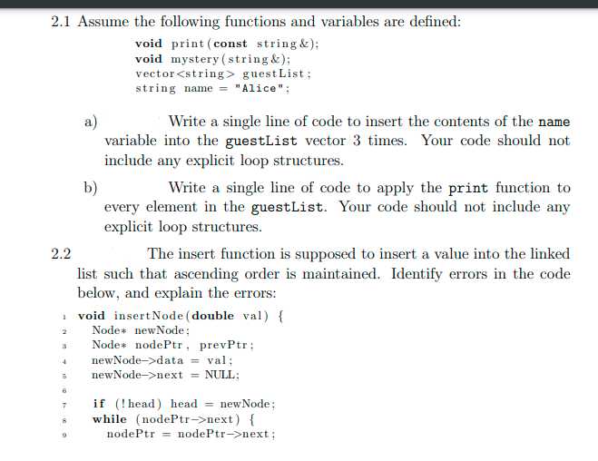 Solved 2.1 Assume the following functions and variables are | Chegg.com