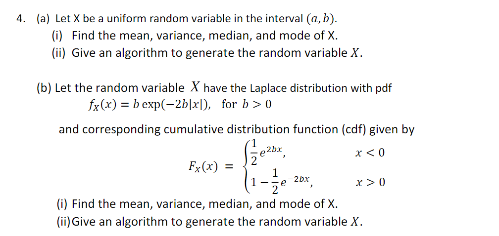 Solved 4. (a) Let X be a uniform random variable in the | Chegg.com