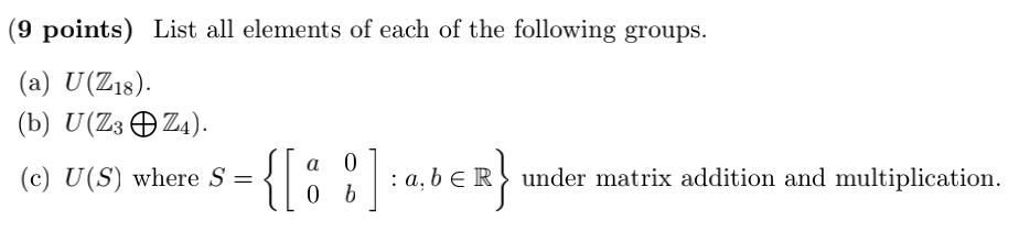Solved (9 points) List all elements of each of the following | Chegg.com