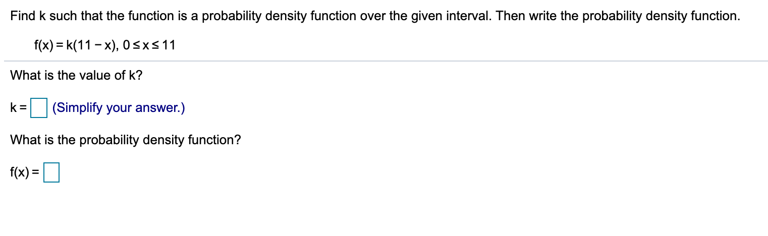 Solved Find k such that the function is a probability | Chegg.com