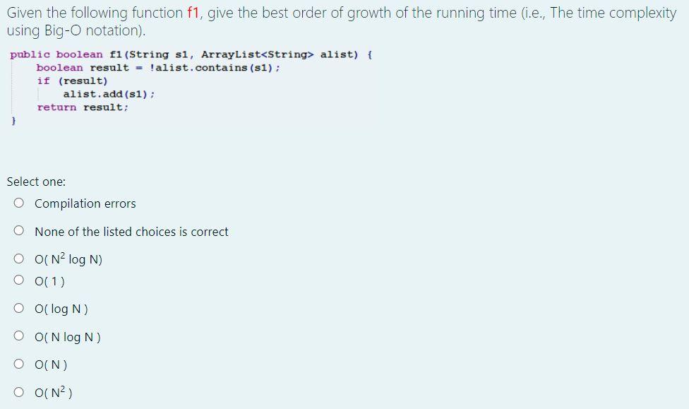 Solved Given the following function f1, give the best order | Chegg.com