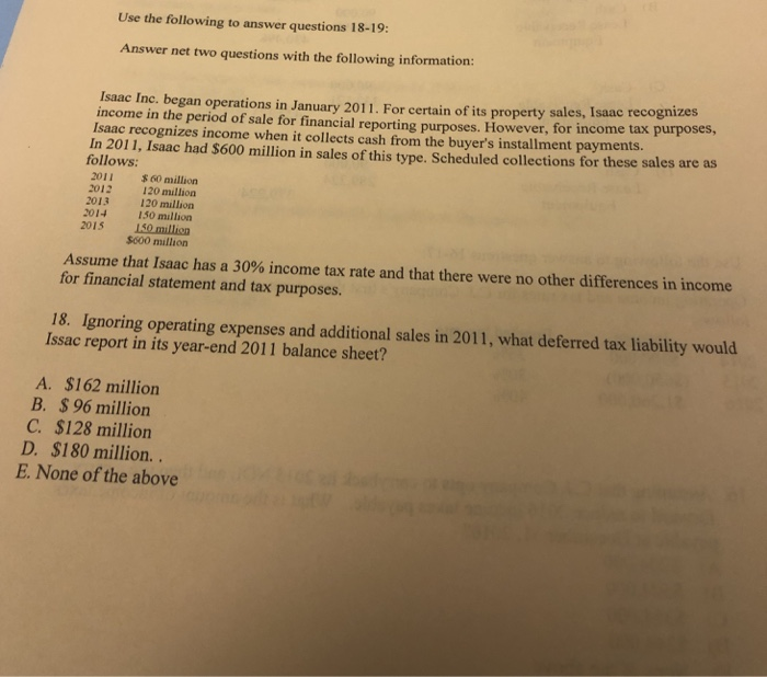 Solved Use the following to answer questions 18-19: Answer | Chegg.com