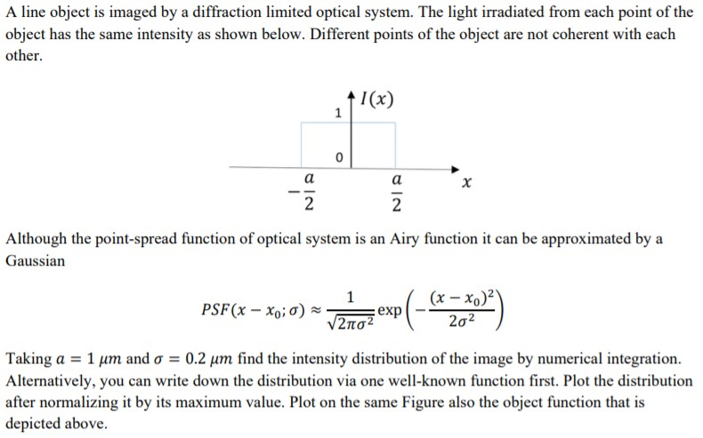A line object is imaged by a diffraction limited | Chegg.com