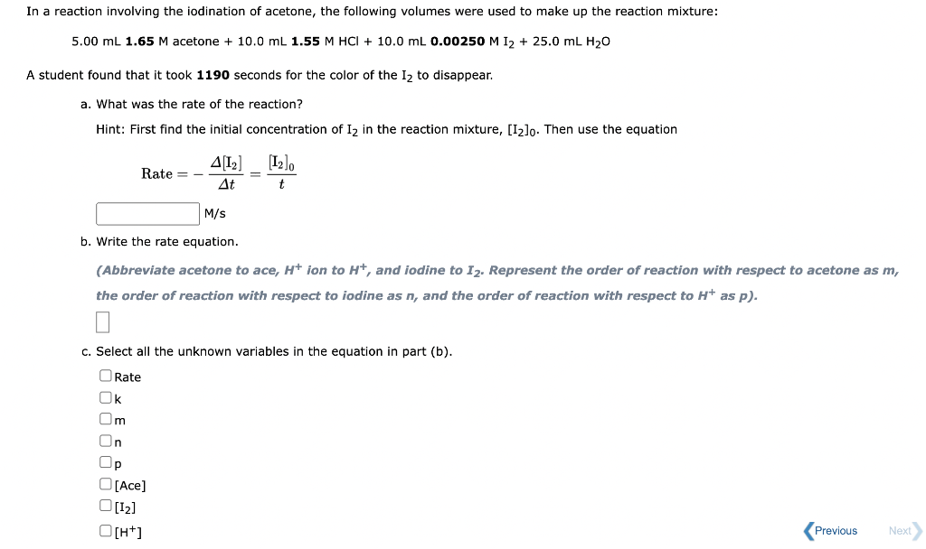 Solved In a reaction involving the iodination of acetone, | Chegg.com