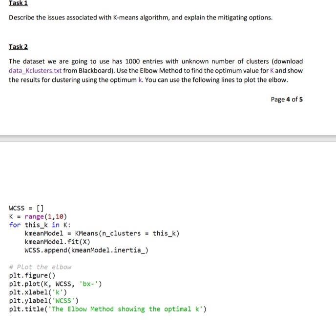 Solved Task 1Describe the issues associated with K-means | Chegg.com