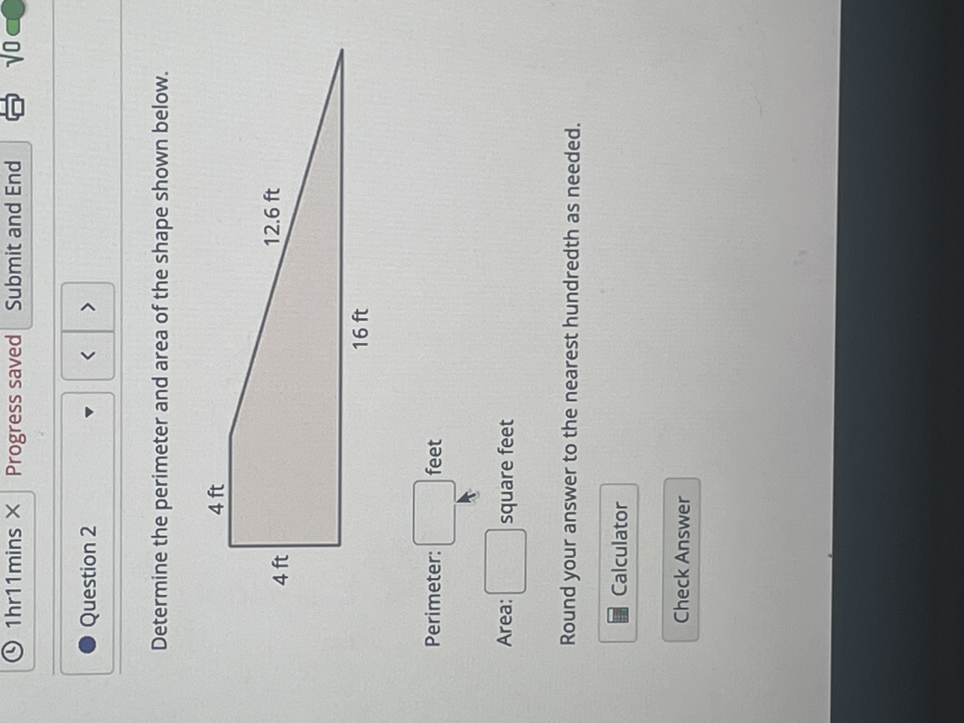 Determine The Perimeter And Area Of The Shape Shown Below