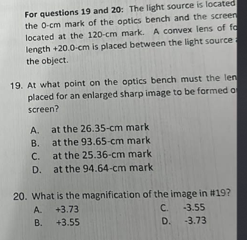 Solved For questions 19 and 20: The light source is located | Chegg.com