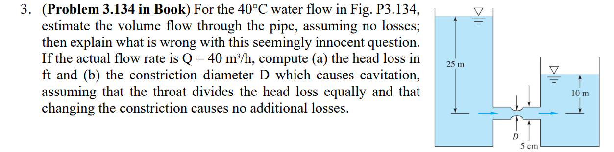 Solved 3. (Problem 3.134 in Book) For the 40∘C water flow in | Chegg.com