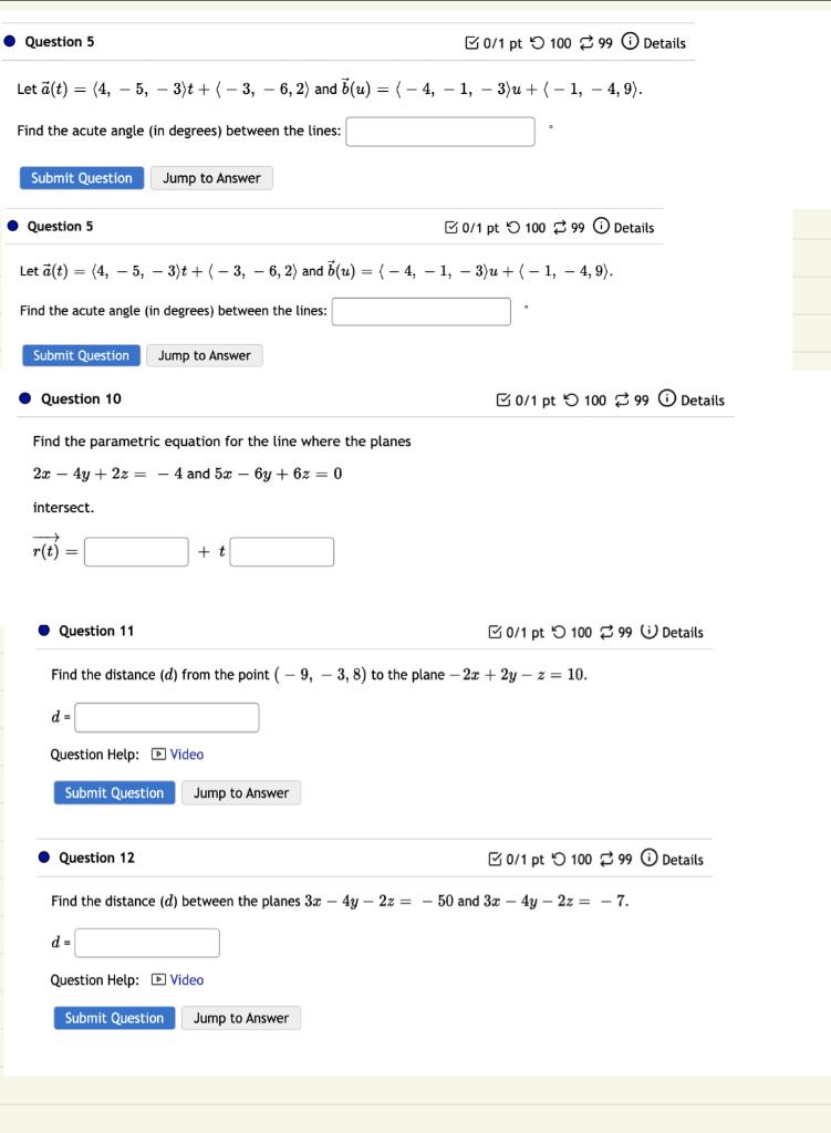 Solved • Question 5 B0/1 pt 100 99 Details Let ä(t) = (4, - | Chegg.com