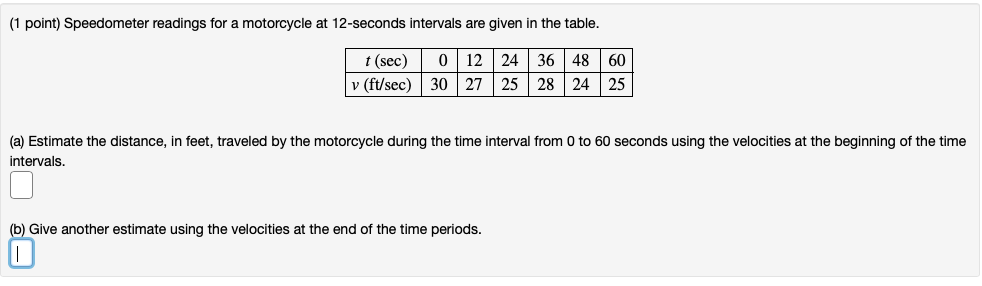 Solved (1 Point) Speedometer Readings For A Motorcycle At | Chegg.com