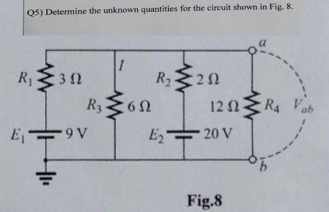 Solved Q5) Determine the unknown quantities for the circuit | Chegg.com