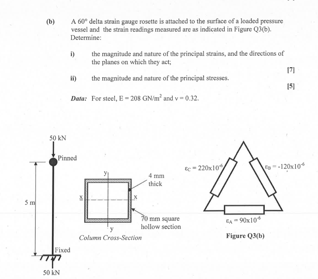 Solved (b) A 60° delta strain gauge rosette is attached to | Chegg.com