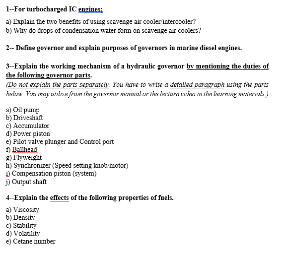 Solved 1 For Turbocharged Ic Engines A Explain The Two Chegg Com