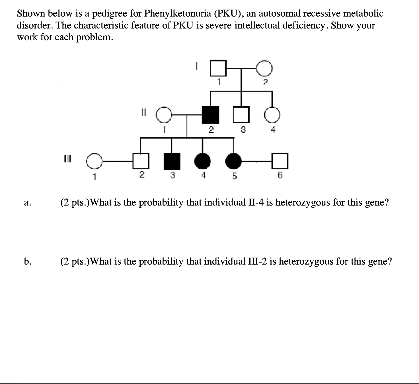 Solved Shown below is a pedigree for Phenylketonuria (PKU), | Chegg.com