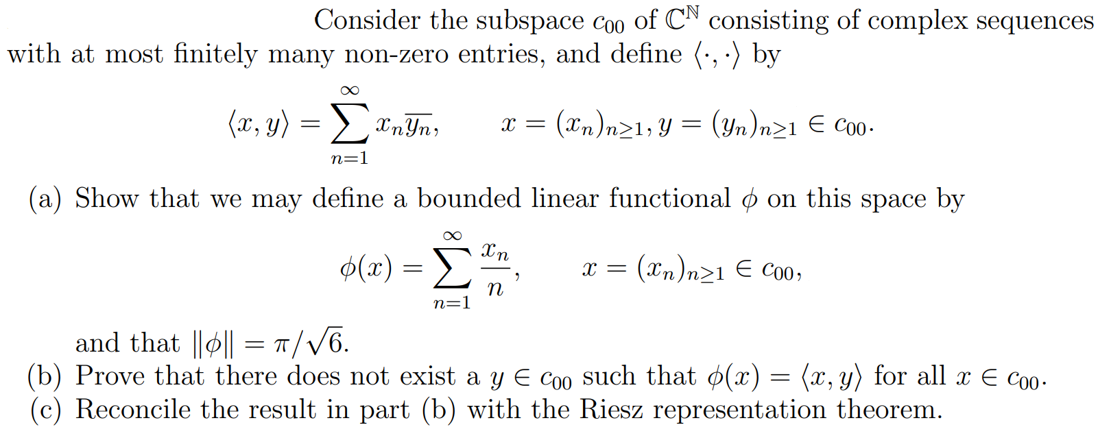 Consider the subspace c00 ﻿of CN ﻿consisting of | Chegg.com