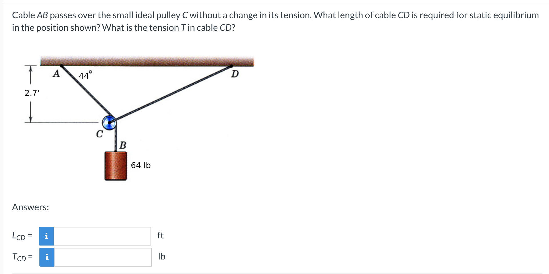 Solved Cable AB Passes Over The Small Ideal Pulley C Without | Chegg.com