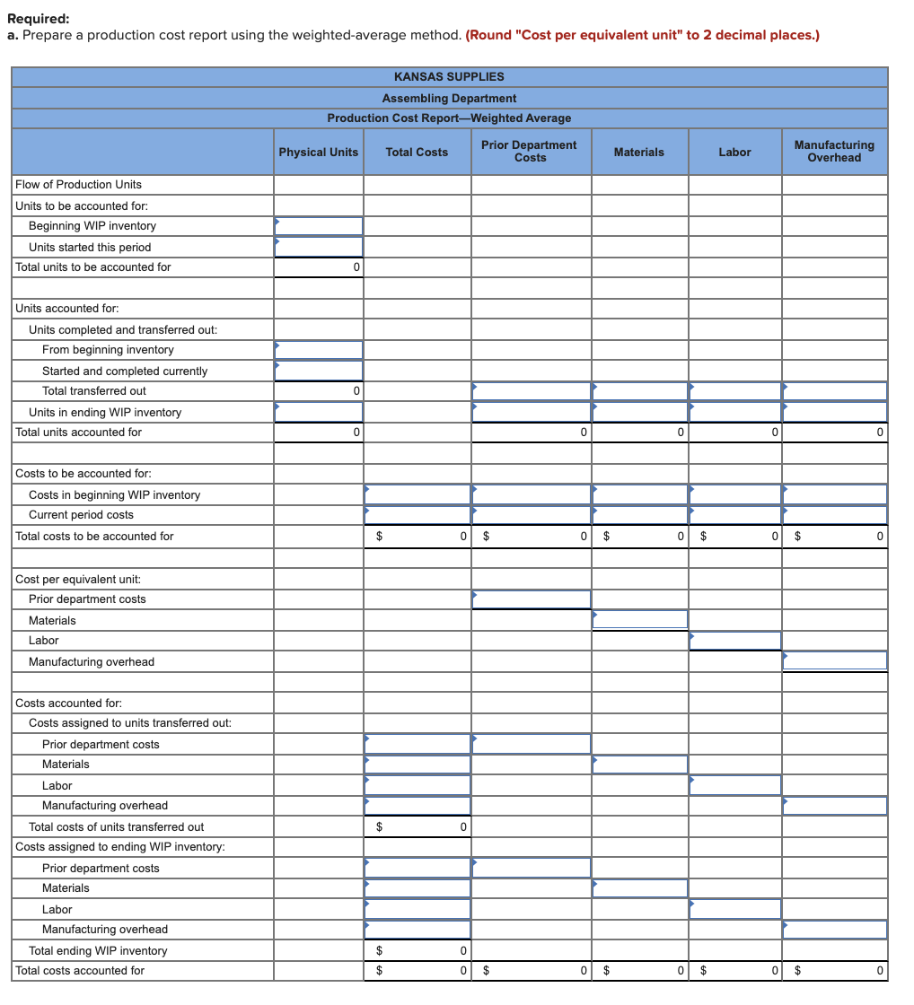 Solved Problem 8-53 (Algo) Prepare a Production Cost Report: | Chegg.com