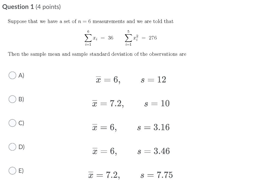 Solved Question 1 (4 Points) Suppose That We Have A Set Of N | Chegg.com