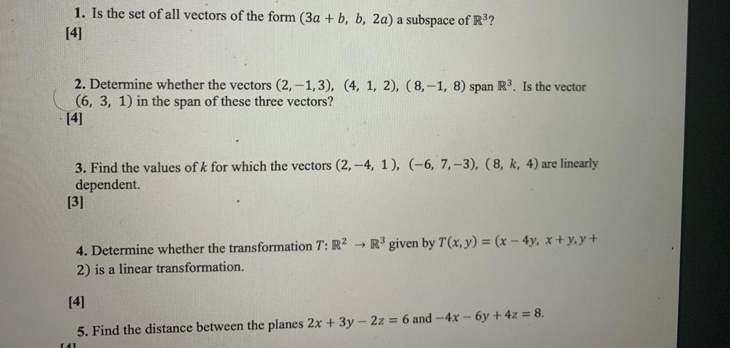Solved 1. Is the set of all vectors of the form (3a + b, b, | Chegg.com