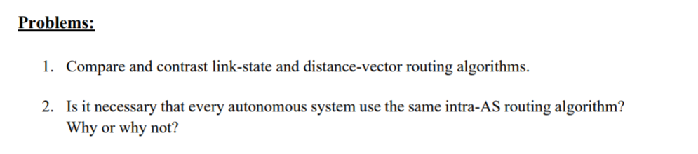 Solved Problems: 1. Compare and contrast link-state and | Chegg.com