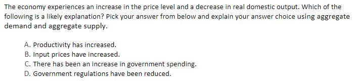 Solved The economy experiences an increase in the price | Chegg.com
