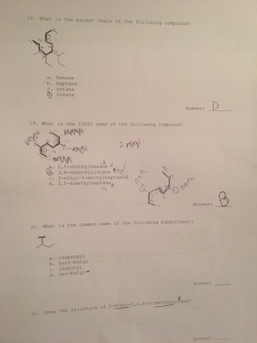 Solved What is the parent chain of the following compound? | Chegg.com