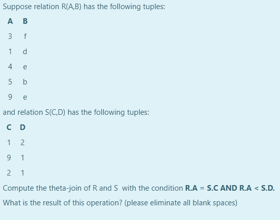 Solved Suppose relation R(A,B) has the following tuples: AB | Chegg.com