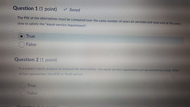 Solved Question 1 (1 Point) Saved The Pw Of The Alternatives | Chegg.com