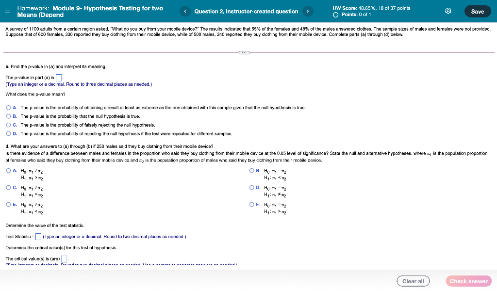 Solved Homework: Module 9- Hypothesis Testing For Two Means | Chegg.com