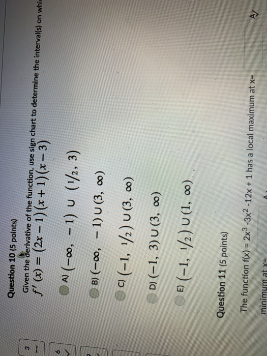 Solved Question 10 (5 Points) Given The Derivative Of The | Chegg.com