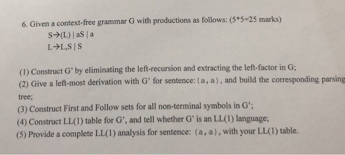 Solved 6o. Given a context-free grammar G with productions | Chegg.com