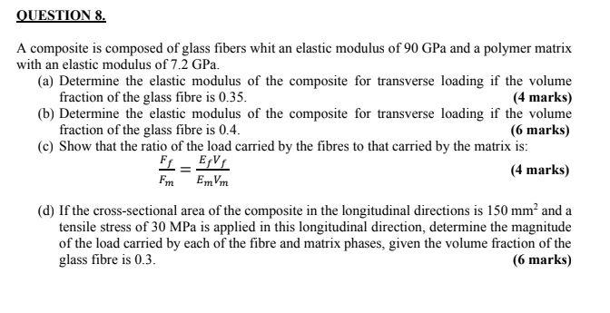 Solved QUESTION 8. A composite is composed of glass fibers | Chegg.com