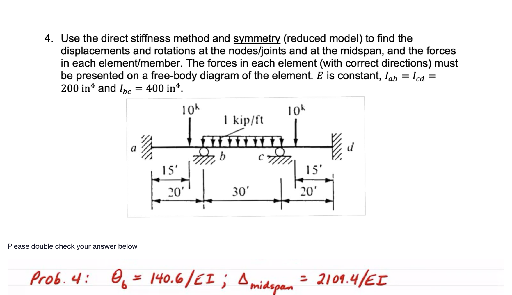 Solved 4. Use the direct stiffness method and symmetry | Chegg.com
