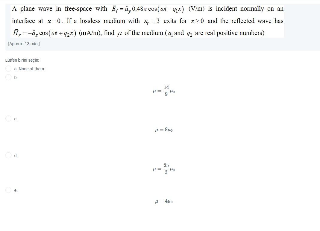 Solved A Plane Wave In Free Space With E A 0 48n Cos Chegg Com