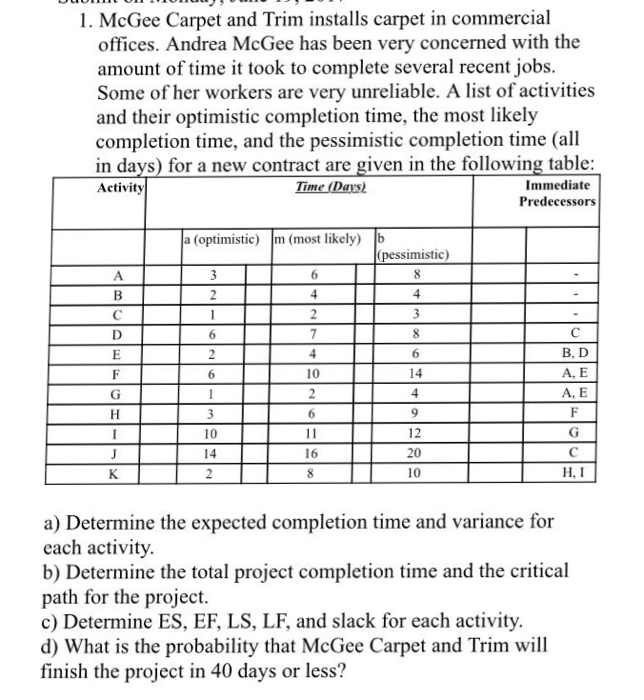 Solved McGee Carpet and Trim installs carpet in commercial