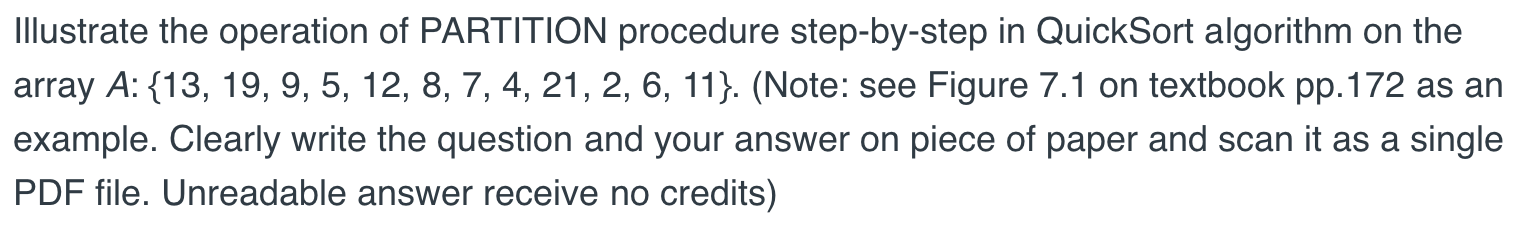 Illustrate the operation of PARTITION procedure | Chegg.com
