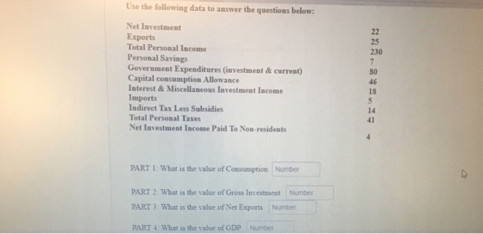 Solved Use the following data to answer the questions below: | Chegg.com