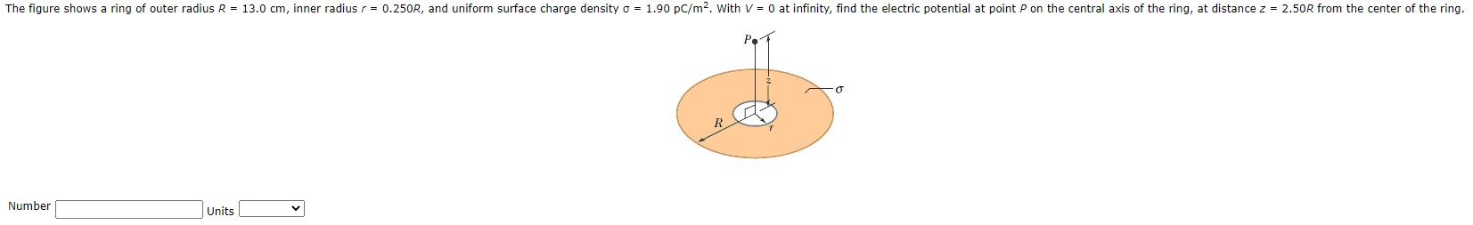 Solved The figure shows a ring of outer radius R = 13.0 cm, | Chegg.com