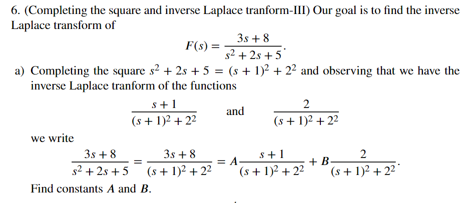 Solved 6. (Completing the square and inverse Laplace | Chegg.com