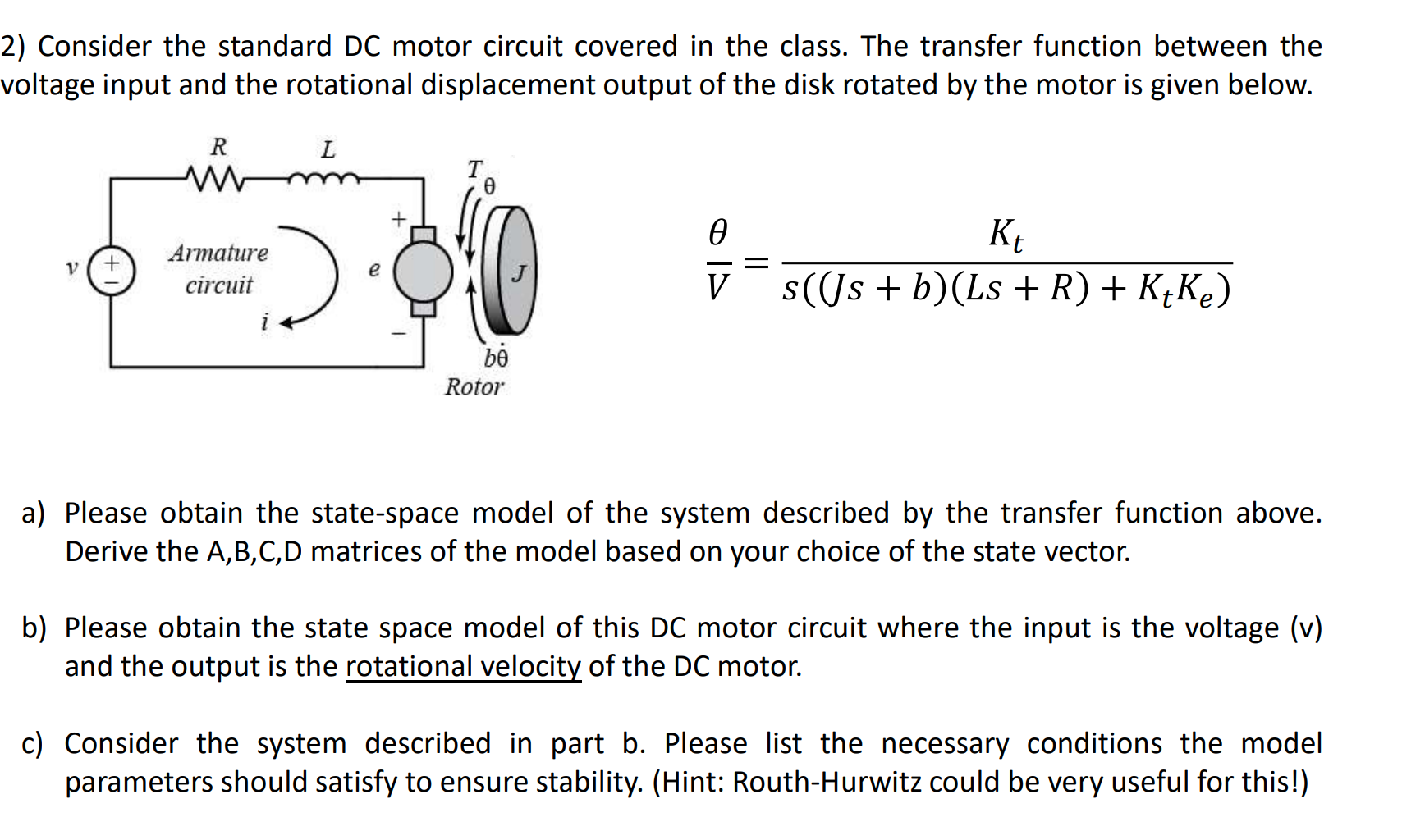 Solved ) Consider the standard DC motor circuit covered in | Chegg.com