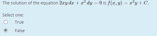 Solved The solution of the equation 2xy dx + x2 dy = 0 is | Chegg.com