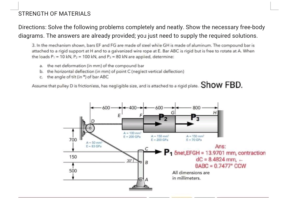 Solved STRENGTH OF MATERIALSDirections: Solve the following | Chegg.com
