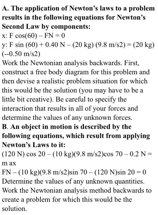 Solved A. The application of Newton's laws to a problem | Chegg.com