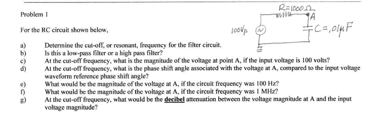 Solved R=100012 Problem 1 For the RC circuit shown below, | Chegg.com